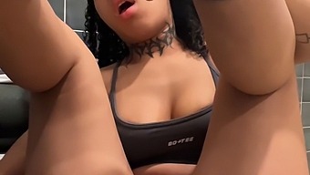 Beautiful Black Girl Almost Gets Caught While Pleasuring Herself With Creamy Cum In A Gym Bathroom